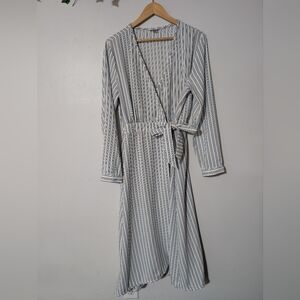 Chic Blue and White Striped Wrap Dress